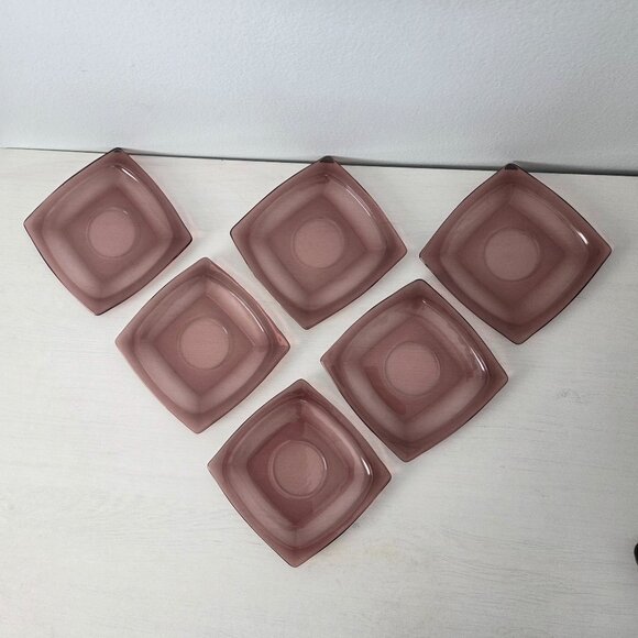 Vintage Saucer Set of 6 Moroccan Amethyst by Hazel-Atlas 1940-60's - Picture 4 of 5